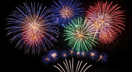 Fototapeta premium Colorful fireworks exploding against a dark night sky
