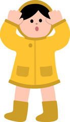 kid in raincoat and rain boots 