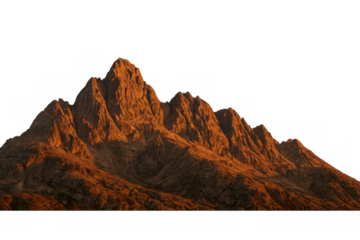 Golden hour light casting warm glow on jagged alpine peaks, isolated on transparent backdrop for digital graphic design projects