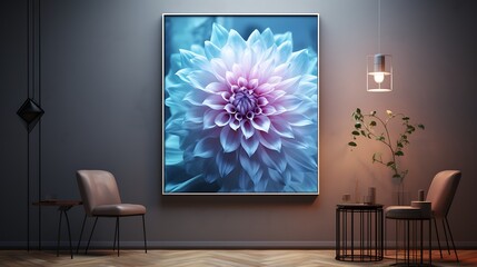 Elegant Room Interior Featuring a Framed Dahlia Flower Art Piece and Chic Furnishings