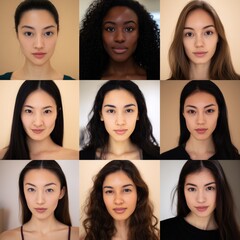 Beauty of a woman. Different races. Black, white and Asian female models. Youth