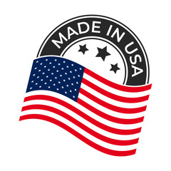 Made in USA Stamp, United State Of America, Manufactured By USA Goods Label