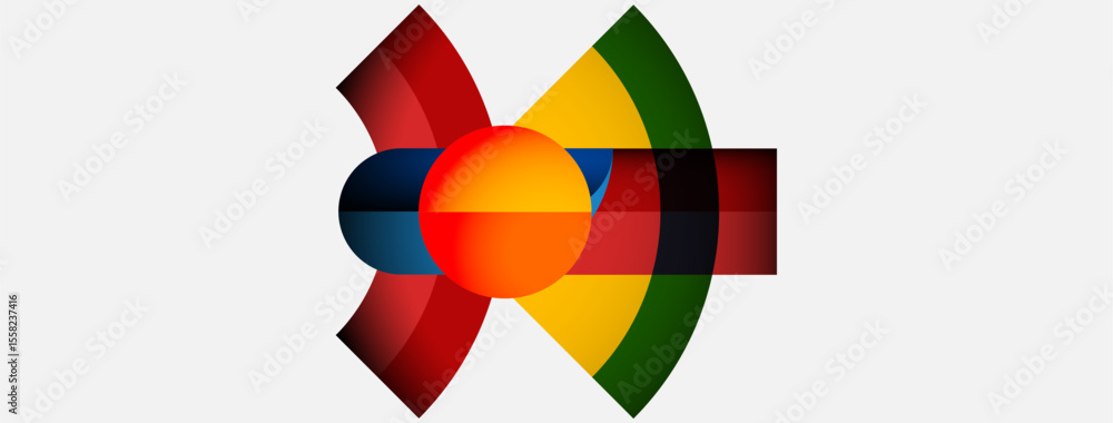 Poster Abstract colorful design. Circular shapes overlap, creating dynamic visual impact. Bright hues dominate white background. Modern, artistic.