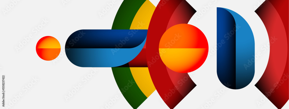 Leinwandbilder Abstract geometric shapes overlap, creating vibrant color patterns. Circles, rectangles intersect, forming dynamic composition. Modern design elements present.