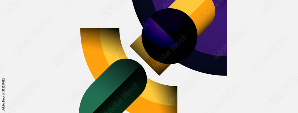 Poster Abstract shapes overlap, creating vibrant color blends. Smooth gradients suggest depth, form dynamic composition. Minimalist design.