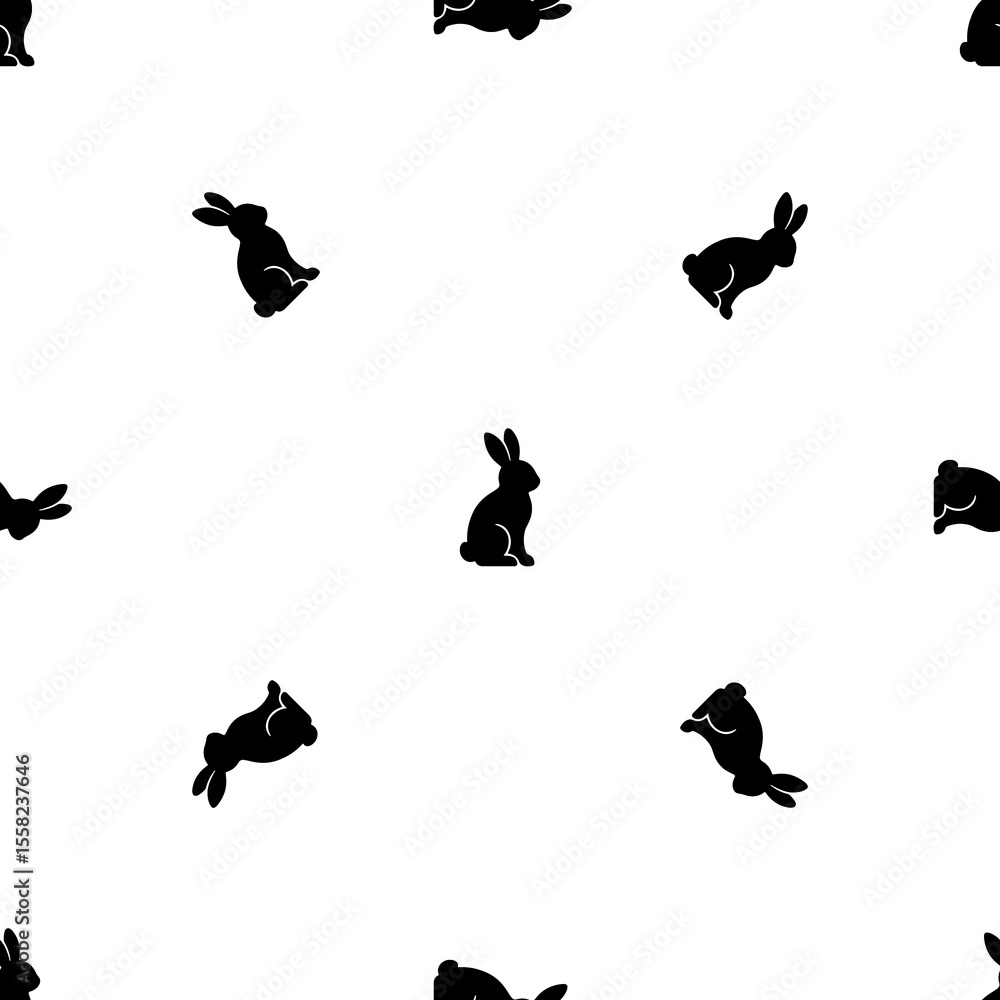 Aufkleber Seamless pattern of repeated black rabbit symbols. Elements are evenly spaced and some are rotated. Illustration on transparent background