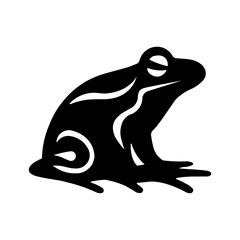A large frog symbol in the center. Isolated black symbol. Illustration on transparent background