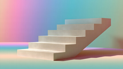 Fototapeta premium Stairway to Success: A modern staircase against a gradient background, symbolizing progress and reaching new heights, offering a visual representation of ascending towards goals and ambitions.