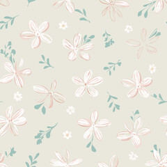 Fototapeta premium Floral Seamless Pattern – Elegant Botanical Background Design