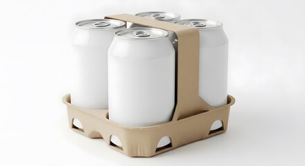 Four Pack of Blank White Aluminum Cans in Cardboard Holder