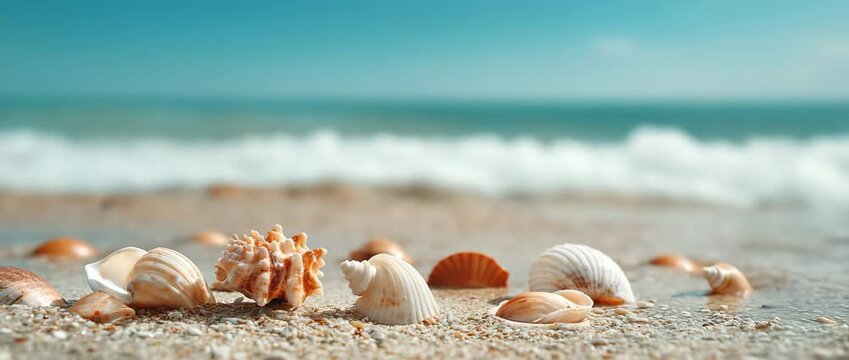 The waves wash beautiful shells across the sand. 