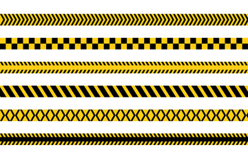 yellow and black caution warning tape set for industrial safety, road, construction, hazard area. vector illustration with transparent background