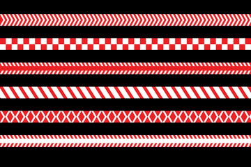 white and red caution warning tape set for industrial safety, road, construction, hazard area. vector illustration with transparent background