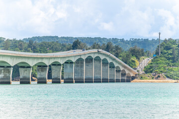 Kouri Ohashi Bridge and Kouri Beach in Nakijin, Okinawa, Japan