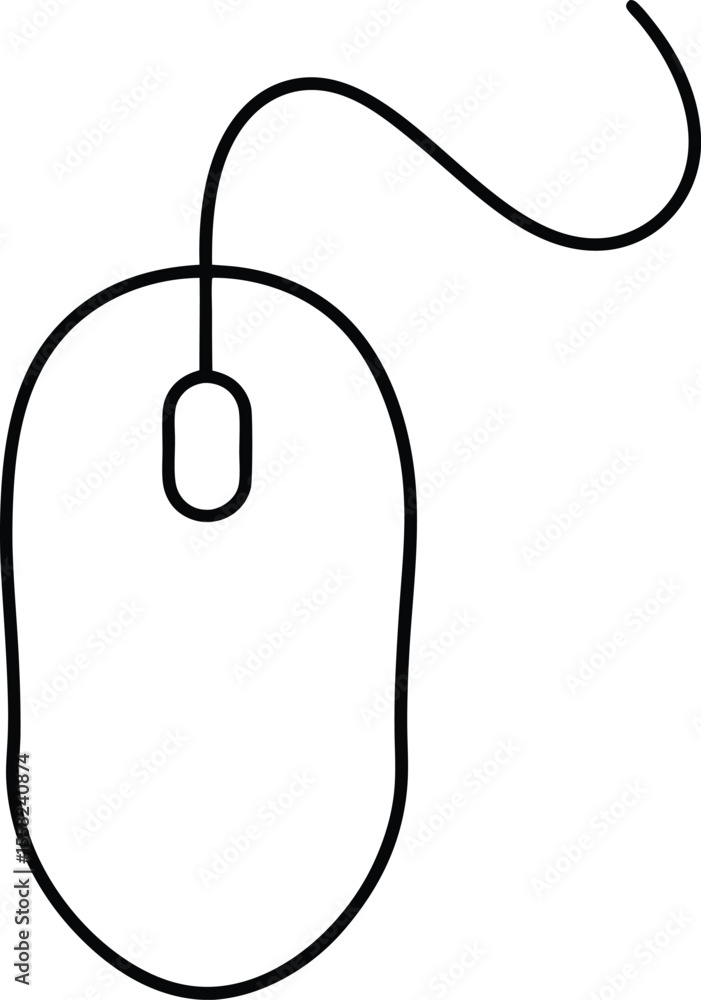 Poster simple outline drawing of a computer mouse with a cord isolated on white background