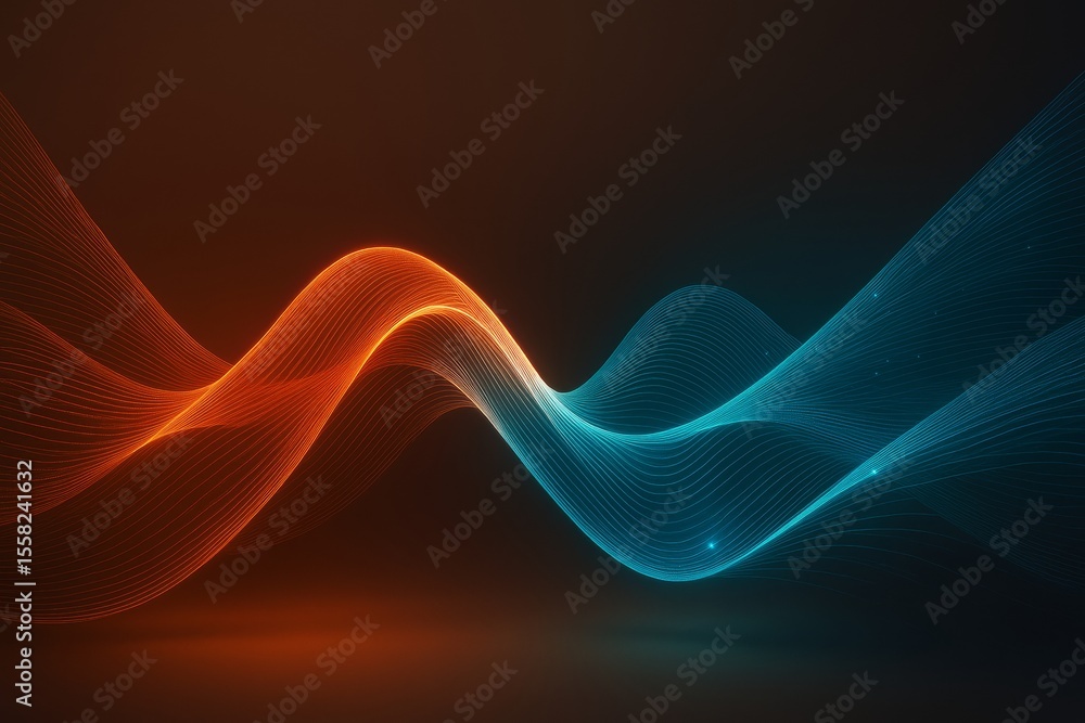 Poster Abstract glowing light wave lines in red and blue intertwining on a dark background in a digital artistic style as a modern creative graphic background.