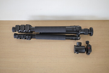 Carbon photographic tripod with any accessories ballhead and quick release system