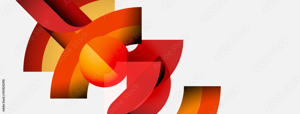 Poster abstract shapes overlap, creating dynamic composition. warm colors dominate, suggesting energy, move