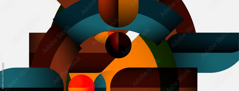 Aufkleber Abstract composition featuring overlapping geometric shapes. Warm, cool tones create depth, visual interest. Minimalist design, modern aesthetic.