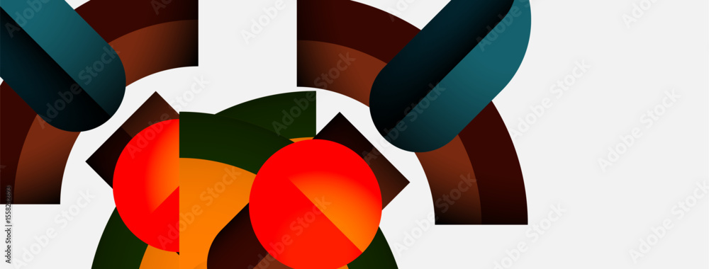 Aufkleber abstract geometric shapes overlap. orange, teal, brown colors dominate composition. modern design, s