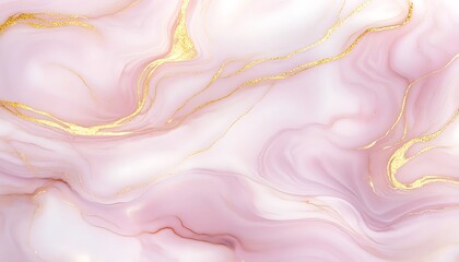 A fluid marble ink composition in soft blush pink and pearly white with golden veins running through giving it an organic and calming feel