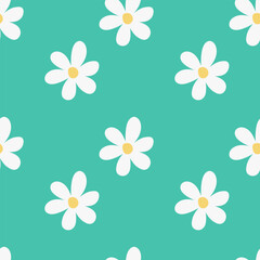 Floral pattern in 70's style with groovy daisies. Retro flowers. Naive vector design. 70's style.