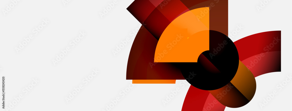 Poster Abstract design features overlapping orange, red shapes. Minimalist composition on white background. Modern, dynamic visual element.