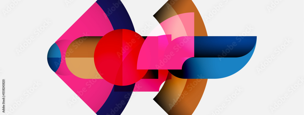 Poster Abstract composition featuring overlapping colorful shapes. Geometric forms create dynamic visual interplay, vibrant hues dominate design.