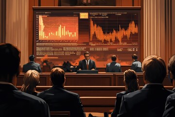 Digital Presentation in Courtroom with High Fidelity Screens Displaying Data and Graphs