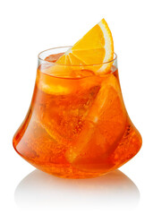 glass of cold aperol spritz cocktail isolated on white