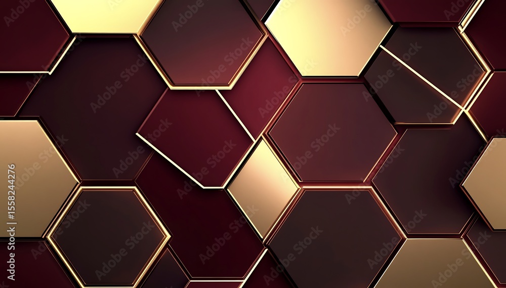 Aufkleber a geometric hexagonal background in rich burgundy and gold with elegant lines and sleek sharp edges