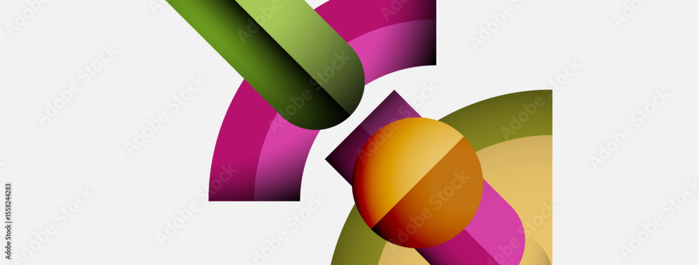 Aufkleber Abstract colorful shapes overlap, creating dynamic composition. Bright hues blend, forming modern visual experience. Smooth gradients suggest movement.