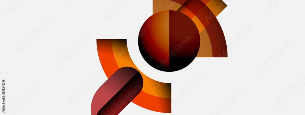 Poster abstract shapes overlap, creating dynamic composition. warm tones dominate, suggesting movement, dep