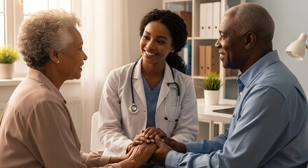 Obraz premium Compassionate Healthcare Doctor Comforting Elderly Couple