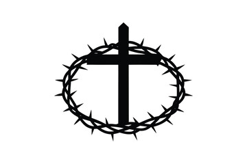 Silhouette art illustration of a crown of thorns around a cross.eps