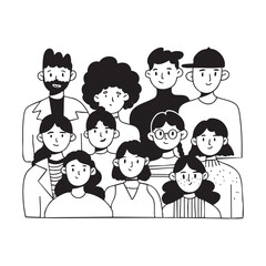 Hand-drawn diffrent silhouettes of people. Abstract modern trendy vector illustrations. Black monochrome concept.