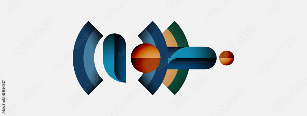 Poster Abstract graphic design. Overlapping shapes create dynamic visual effect. Colors blend, forming modern composition. Minimalist style.