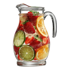 Refreshing Fruit-Infused Water Pitcher with Strawberries, Lemons, Limes, and Mint Leaves for Summer Hydration