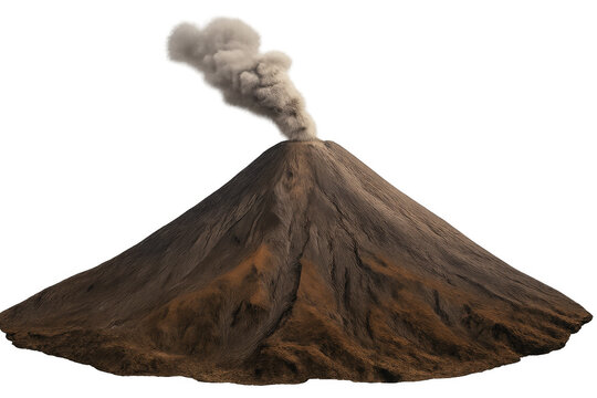 Smoking volcano erupting, detailed 3d rendering with transparent background, ready for digital composition and graphic design projects