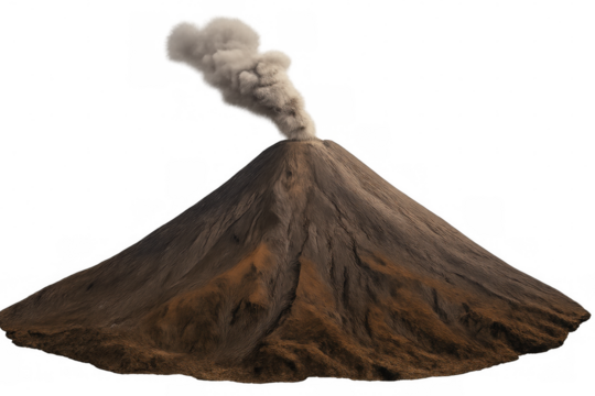 Smoking volcano erupting, detailed 3d rendering with transparent background, ready for digital composition and graphic design projects