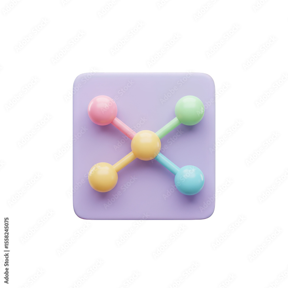 Poster abstract molecule structure with colorful spheres and connecting rods isolated on transparent backgr