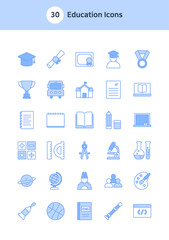 Set of education icons in blue.