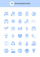 Set of environment icons in blue.