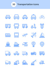 Set of transportation icons in blue.