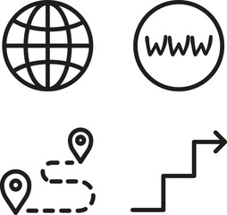 Global Web and Location Navigation Icons &ndash; Black and White Minimal Line Set