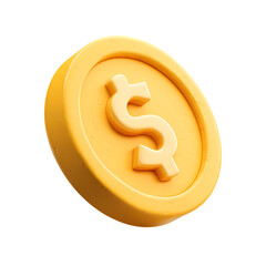 Obraz premium 3d icon of a yellow dollar coin with a dollar sign isolated on transparent background