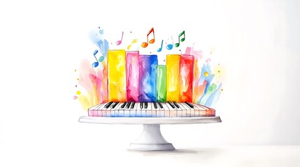 Fototapeta premium Colorful Watercolor Piano With Vibrant Bars and Musical Notes in Artistic Style