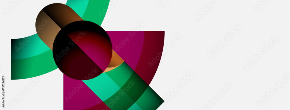 Poster Abstract geometric composition. Overlapping shapes create dynamic visual effect. Colors blend, forming modern design element.