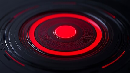 Abstract circular design with red glowing center and intricate lines on dark background
