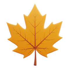 Stylized 3d render of a single yellow maple leaf isolated on transparent background